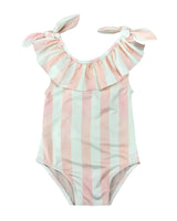 Light Pink Stripes Print Penelope Kids Swimsuit