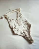 Off White Textured Lily Swimsuit