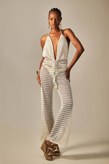 Lace Jumpsuit Off White Texture