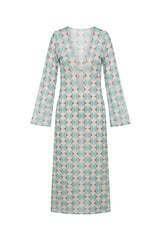 Long Sixty Dress Green Retro Print