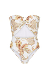 Scarf Swimsuit Yellow Paisley Print