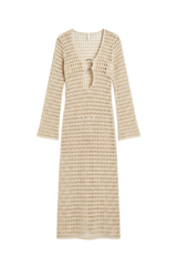 Long Sixty Dress Beige Lace Texture