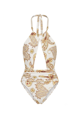 Donna Swimsuit Yellow Paisley Print