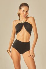 Black Textured Bardot Bikini