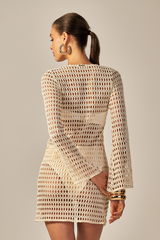 Short Sixty Dress Beige Lace Texture