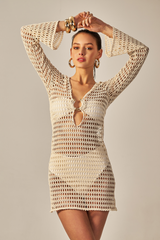 Short Sixty Dress Beige Lace Texture