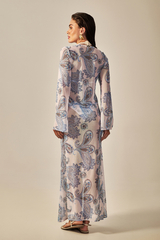 Long Sixty Dress Blue Paisley Print