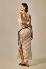 Victoria Dress Beige Lace Texture