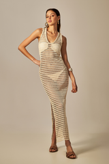 Victoria Dress Beige Lace Texture