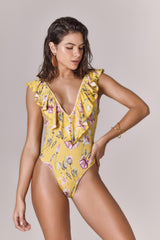 Yellow Floral Print Kylie Swimsuit