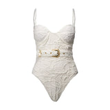Off White Floral Texture Margaux Swimsuit