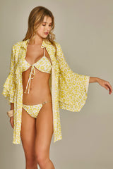 Ruffle Safari Shirt In Yellow Leopard Print