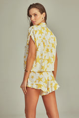 Cropped Shirt Yellow Star Print