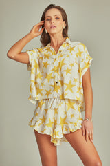 Cropped Shirt Yellow Star Print