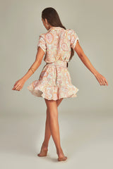 Short Trench Dress Green Paisley Print