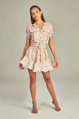 Short Trench Dress Green Paisley Print