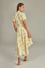 Midi Trench Dress Yellow Star Print