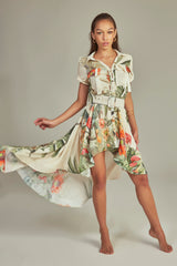 Midi Trench Dress Tropical Paradise Print