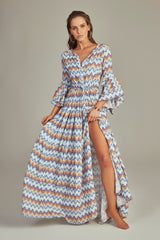 Gisele Dress Blue Chevron Print