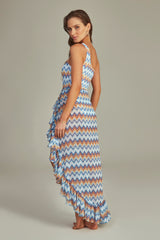 Ruffle Skirt Blue Chevron Print