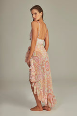 Ruffle Skirt Green Paisley Print