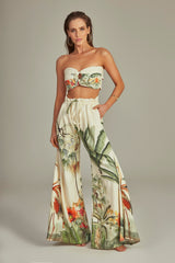 Cropped Bustier Tropical Paradise Print