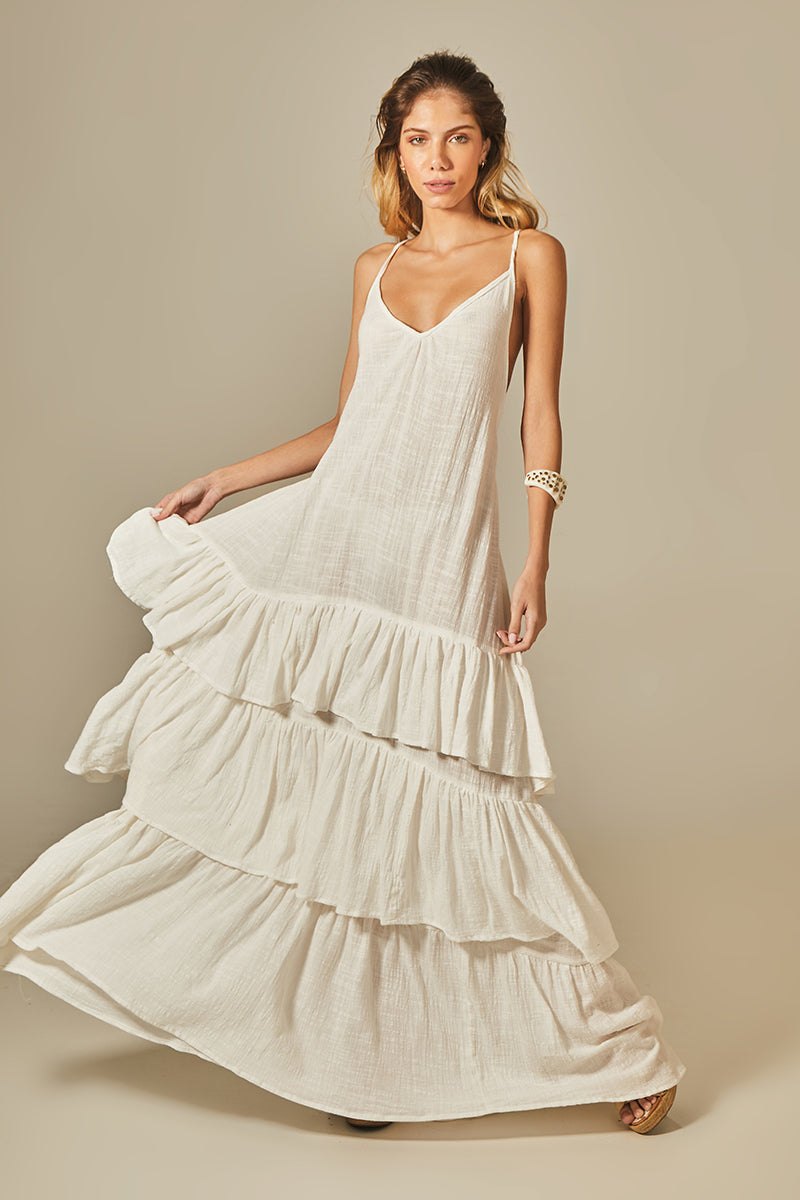 Long Aline Dress in Off White