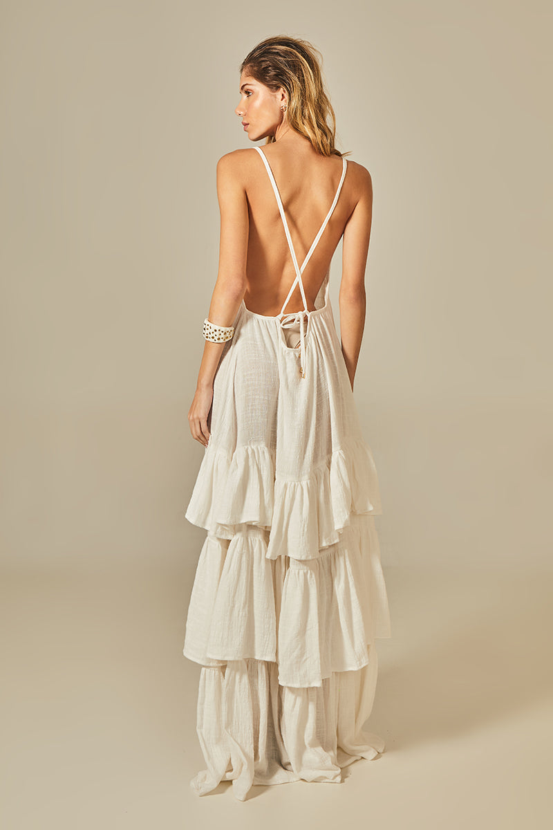 Long Aline Dress in Off White