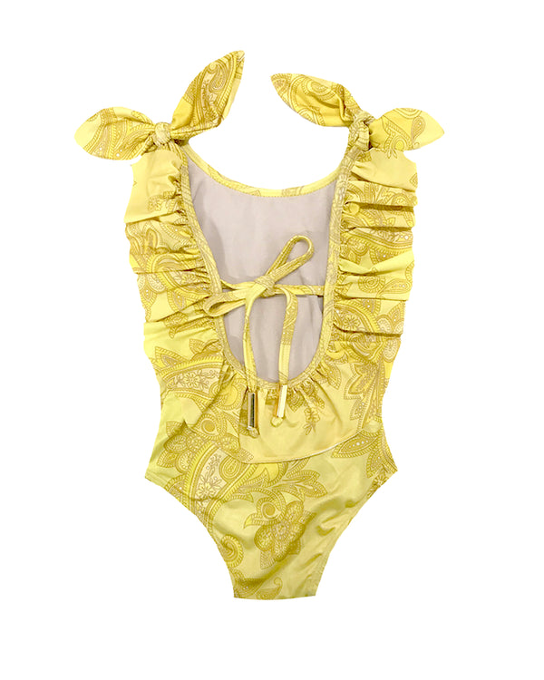 Penelope Kids Swimsuit Yellow Baroque Print