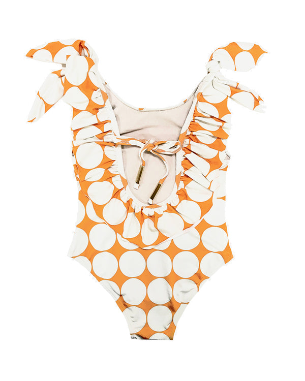 Penelope Kids Swimsuit Orange Retro Print