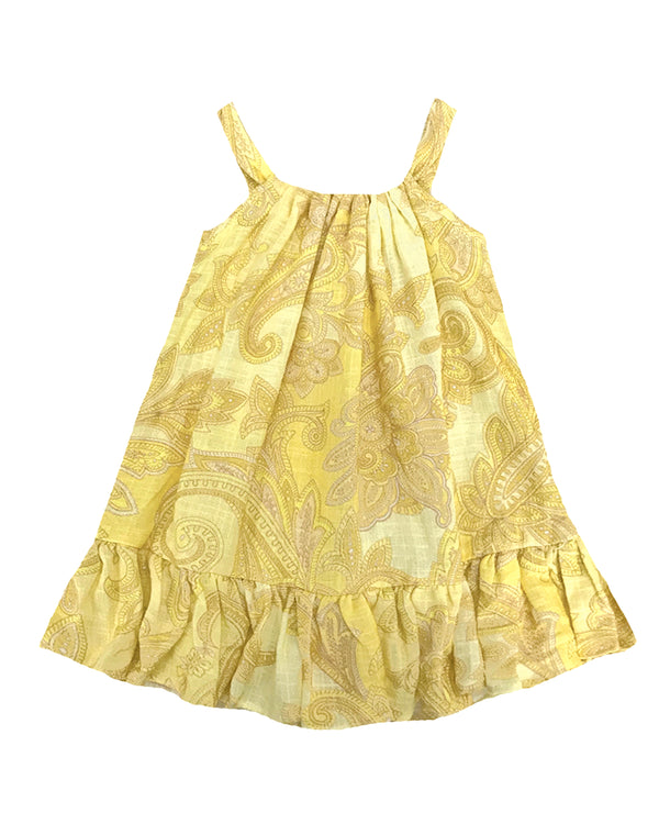 Bella Kids Beach Dress Yellow Baroque Print