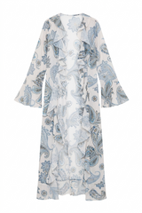 Ruffle Robe Blue Paisley Print