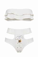 Textured Ruffle Bikini Ivory