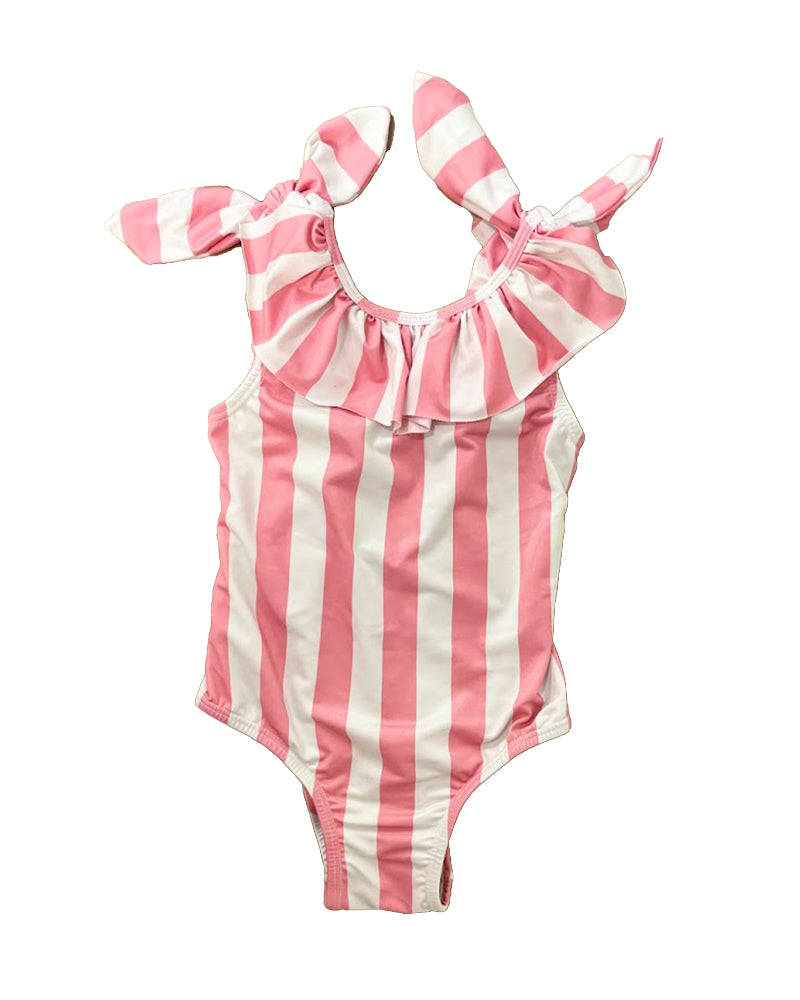 Pink Stripes Print Penelope Kids Swimsuit