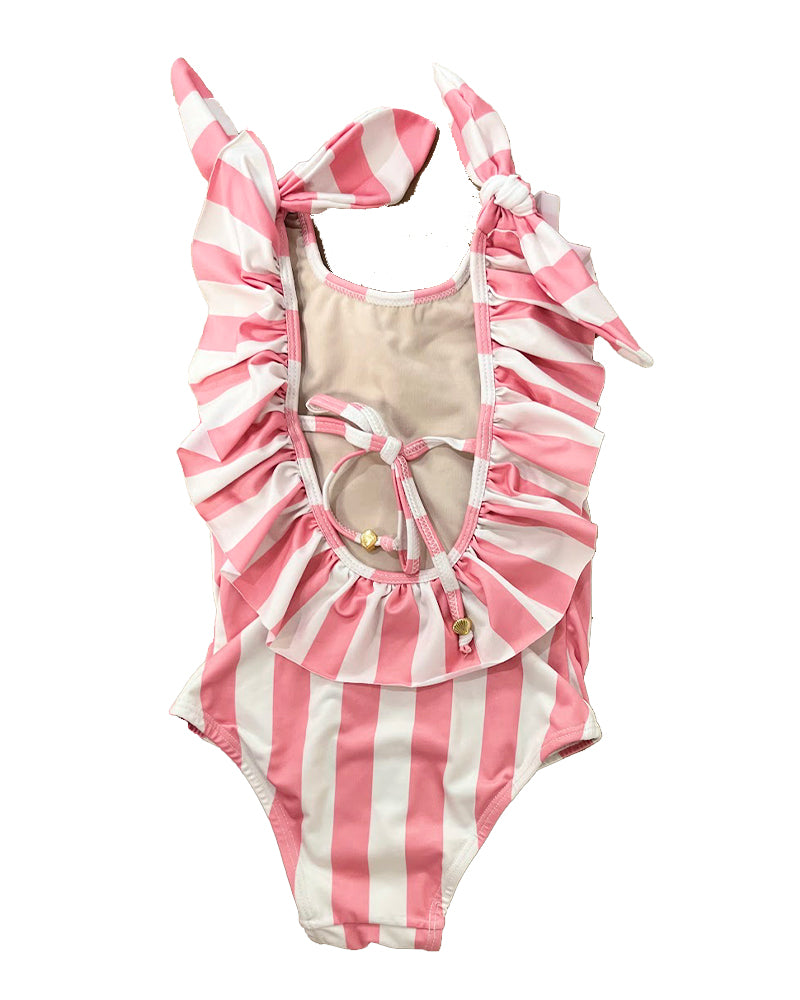 Pink Stripes Print Penelope Kids Swimsuit