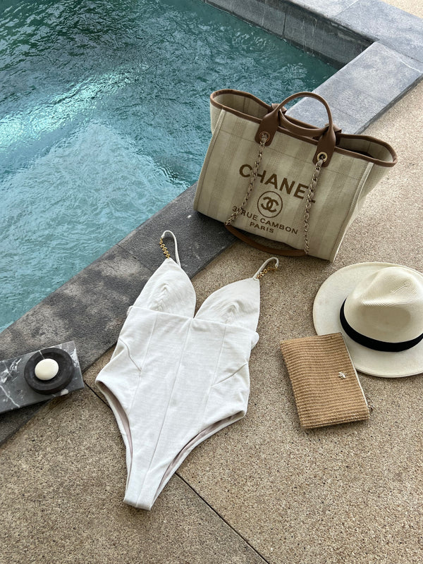 Off White Luxor Texture Nice Swimsuit