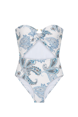 Scarf Swimsuit Blue Paisley Print