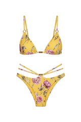 Cross Bikini in Yellow Floral Print