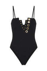 Black Pique Textured Cristel Swimsuit