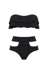 Ruffle Bikini in Black Pique Texture