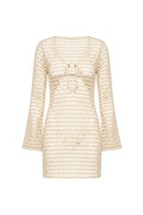 Short Sixty Dress Beige Lace Texture