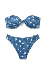 Front Tie Bikini Denim Star Print