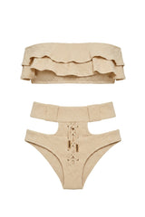Ruffle Bikini in Beige Texture