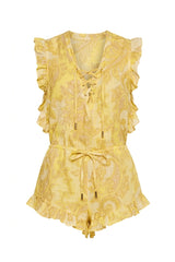 Ruffle Jumpsuit in Yellow Baroque Print