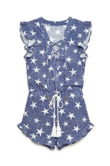 Ruffle Jumpsuit Denim Star Print