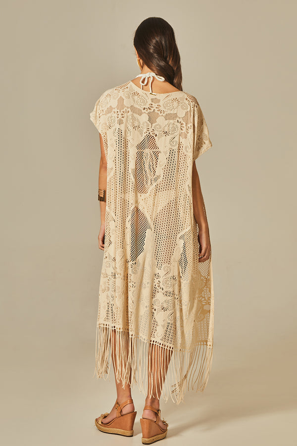 Fringe Kimono Beige