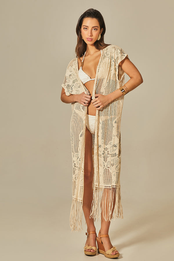 Fringe Kimono Beige