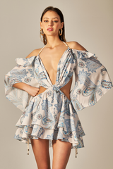 Alex Dress Blue Paisley Print