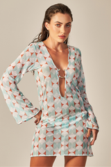 Short Sixty Dress Green Retro Print