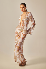 Long Sixty Dress Yellow Paisley Print